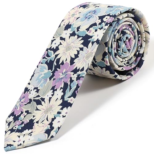 Image of Parquet Mens Floral Tie | Cotton Printed Skinny Necktie for Wedding | Spring & Summer