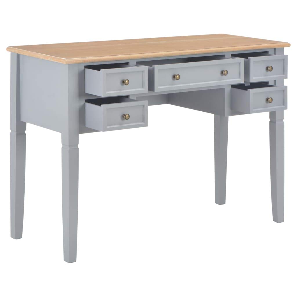 Escritorio gris 109,5 x 45 x 77,5 cm madera MDF y pino con 5 cajones