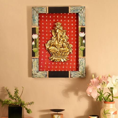 Image of Subheksha Wall decor frame with divine Ganesha Majestically set on a beautiful frame | Handcrafted Wall Art for Home Decor & Office Spaces