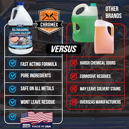 Image of Chromex Ultrasonic Carburetor & Engine Parts Cleaning Solution - Concentrated Degreaser for Aluminum, Brass & Steel - 1 Gallon