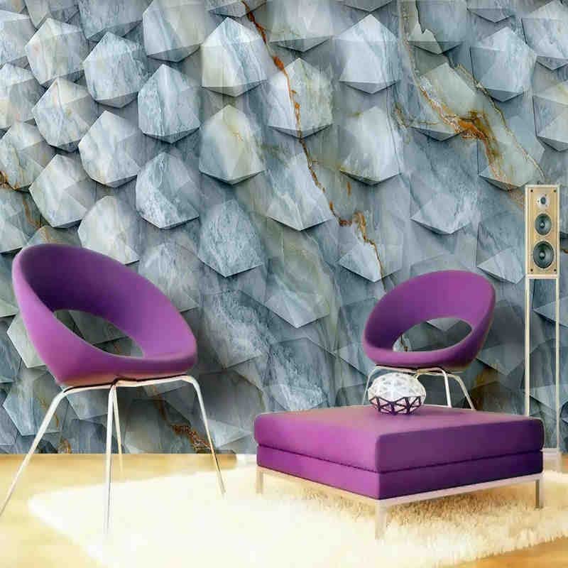 Tamaño personalizado en relieve geométrico espacio sólido patrón de mármol papel de pared respetuoso con el medio ambiente dormitorio Simple decoración del hogar Mural papel tapiz