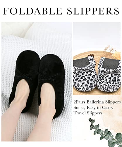 Image of Panda Bros 2 Pairs Women's Ballerina House Slippers, Anti-Skid Comfy Warm Ballet Style Slippers