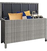 150 Gallon Outdoor Wicker Storage Box,Waterproof Deck Box with Wheels and Pneumatic Rod,Portable ...