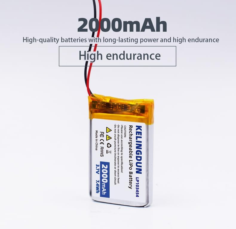 Miniatura 2 de Paquete de batería recargable Lipo de 3.7V 2000mah 103454 con conector JST de cable para altavoz y dispositivo inalámbrico confirma la polaridad del