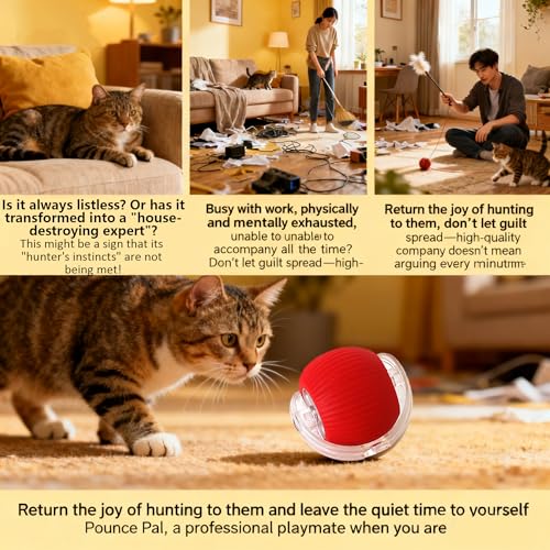 Pounce Pal Cat Toy, 360° Automatic Rolling Smart Pet Ball Toys, Motion-Activated, Rechargeable, Four Modes, Three Speed Adjustment, Solve Your Cat's Boredom in Seconds (Yellow) by Pounce Pal - Image 4