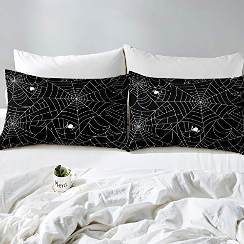 Loussiesd Boys Spider Web Bedding Set for Kids Children Halloween Themed Comforter Cover Decorative Scary Spider Pattern Duvet Cover Black White Animal Theme Bedspread Double Size 3Pcs Bedclothes - Image 2