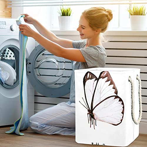 Panier à linge avec poignée marron au design délicat de papillon-01 - 7