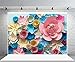 Laeacco Vinyl 7x5ft Photography Background Colorful Flowers Paper Background Pattern Lovely Style Champagne Blue Pink Blossoming Flower Backdrops Portraits Shooting Video Studio Props 2.2x1.5m
