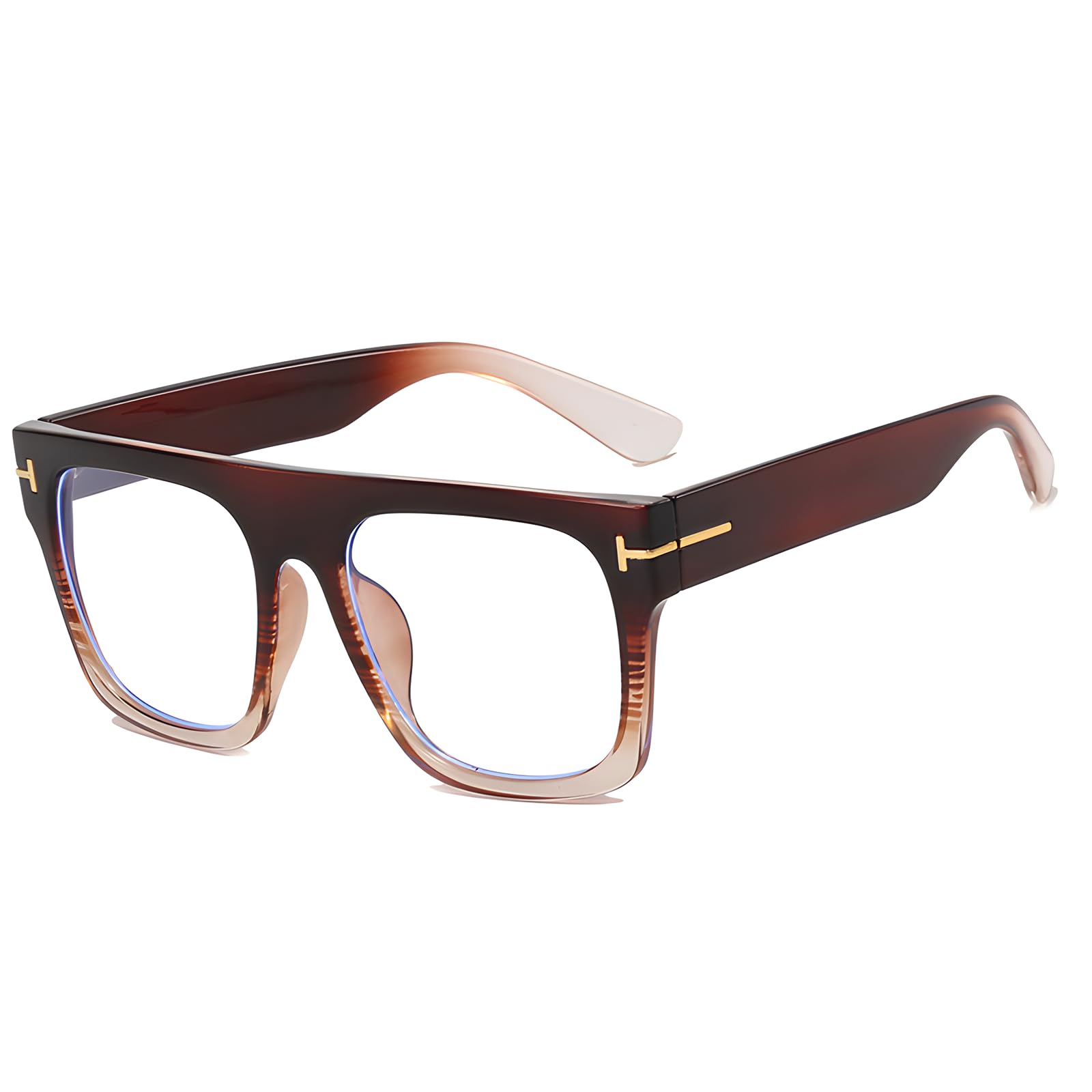 EYEGLSMST Oversized Reading Glasses for Women and Men, Large Square Blue Light Blocking Reader, Fashion Anti Eye Strain Eyewear(Brown,3.5)