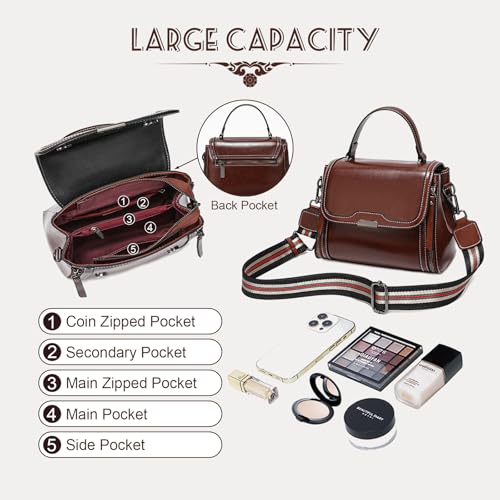Waxed Leather Crossbody for Women, Top-Handbags Removable 2 Shoulder Straps3