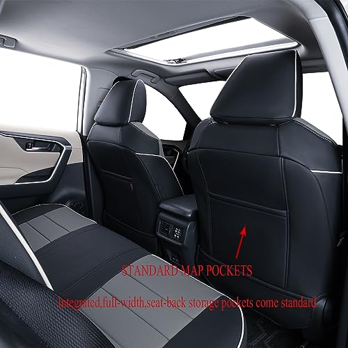 Image of EKR Rav4 Seat Covers Custom Fit for Toyota Rav4 XLE,Platinum,Limited 2013-2018 & SE 2016-2018, Leather Car Seat Cover Full Set for SUV,Faux Leather(Black /Gray)