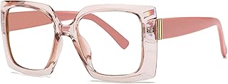 bullabulling Retro Square Blue Light Blocking Reading Glasses For Women Men Oversized Anti Anti Glare UV Eyewearâ€¦ (pink, 3.0)