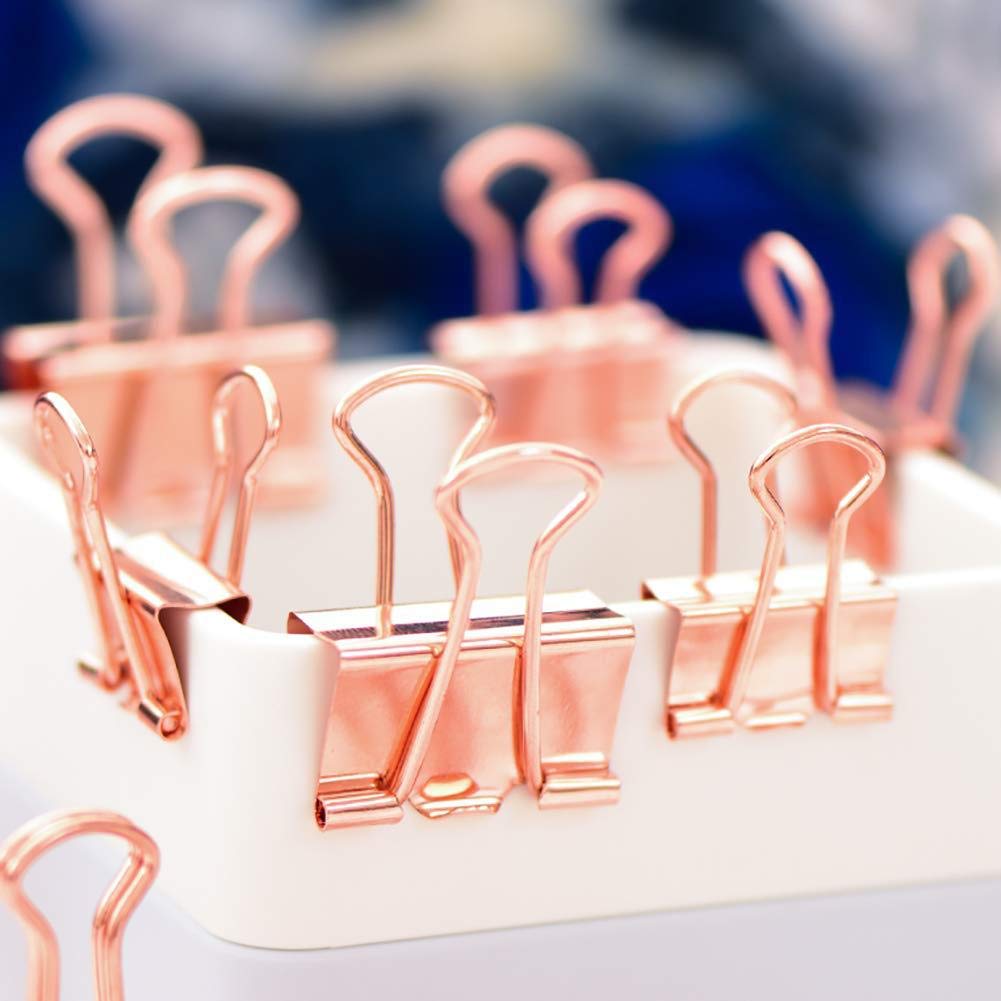 FSSTUD 100 Pcs 15mm Small Binder Clips Mini Paper Clamps Metal Document File Clamps Micro School Home Paper Clips Tiny Paperwork Clips for Office Business Supplies Golden - Image 3