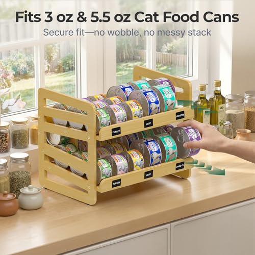 Cat-Food-Can-Organizer-for-3-oz-and-55-oz-Cans-Wooden-FIFO-Dispenser-Canned-cat-food-organizer-with-FIFO-lanes-write-on-labels-marker-and-anti-slip-pads-for-pantry-shelves-and-feeding-stations