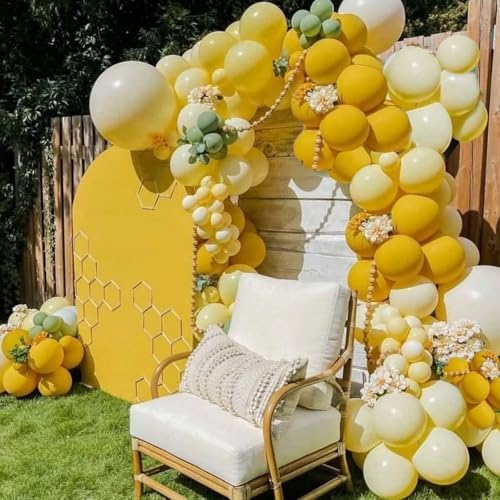 Image of Yellow Balloons Kit, 65Pcs Light yellow Balloon, 12in Pastel Lemon Yellow Latex Balloons for Birthday Wedding Baby Shower Bride Sunflower Theme Party Decoration