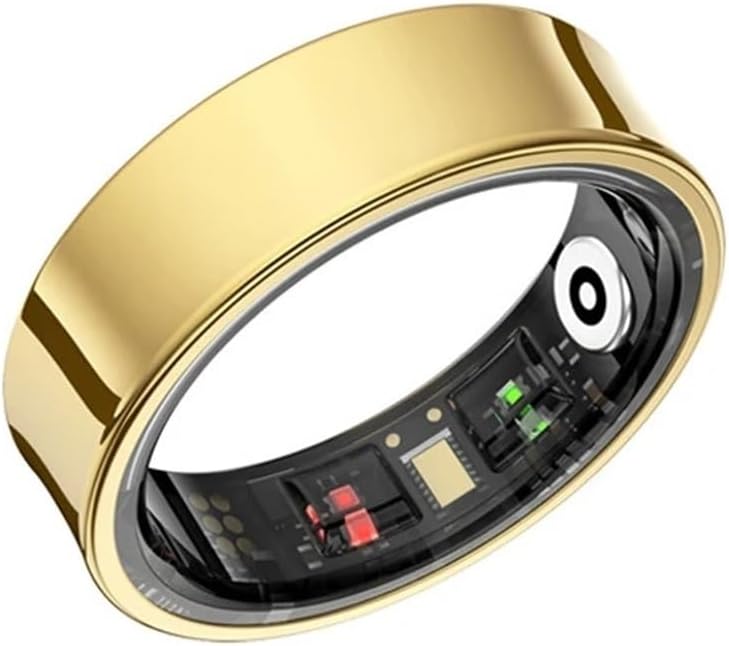 Smart Ring Fitness with Heart Rate, Blood Oxygen, Blood Pressure, Sleep Tracker, Step Tracker, Health Rings for iOS, Android(Gold with case,13#)