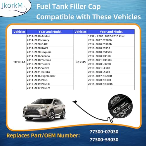Image of Fuel Tank Filler Cap,Gas Cap Replace 77300-07030 Compatible with Toyota 2015 Venza 2015-2016 Highlander Sienna 2015-2017 Tacoma Camry 2015-2019 Tundra Sequioa
