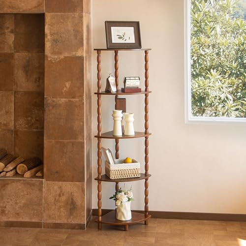 MaxSmeo Corner Shelf, 5-Tier Corner Bookshelf for Small Spaces, Stylish Corner Storage Display Shelves for Bedroom, Bathroom, Kitchen, Living Room (Rustic Brown)