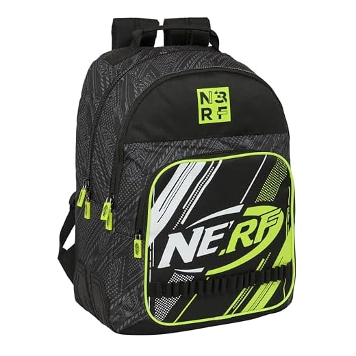Safta NERF GET READY - Mochila Doble, Adaptable a Carro, Ideal para Niños de Diferentes Edades, Cómoda y Versátil, Calidad y Resistencia, 32x15x42 cm, Color Negro