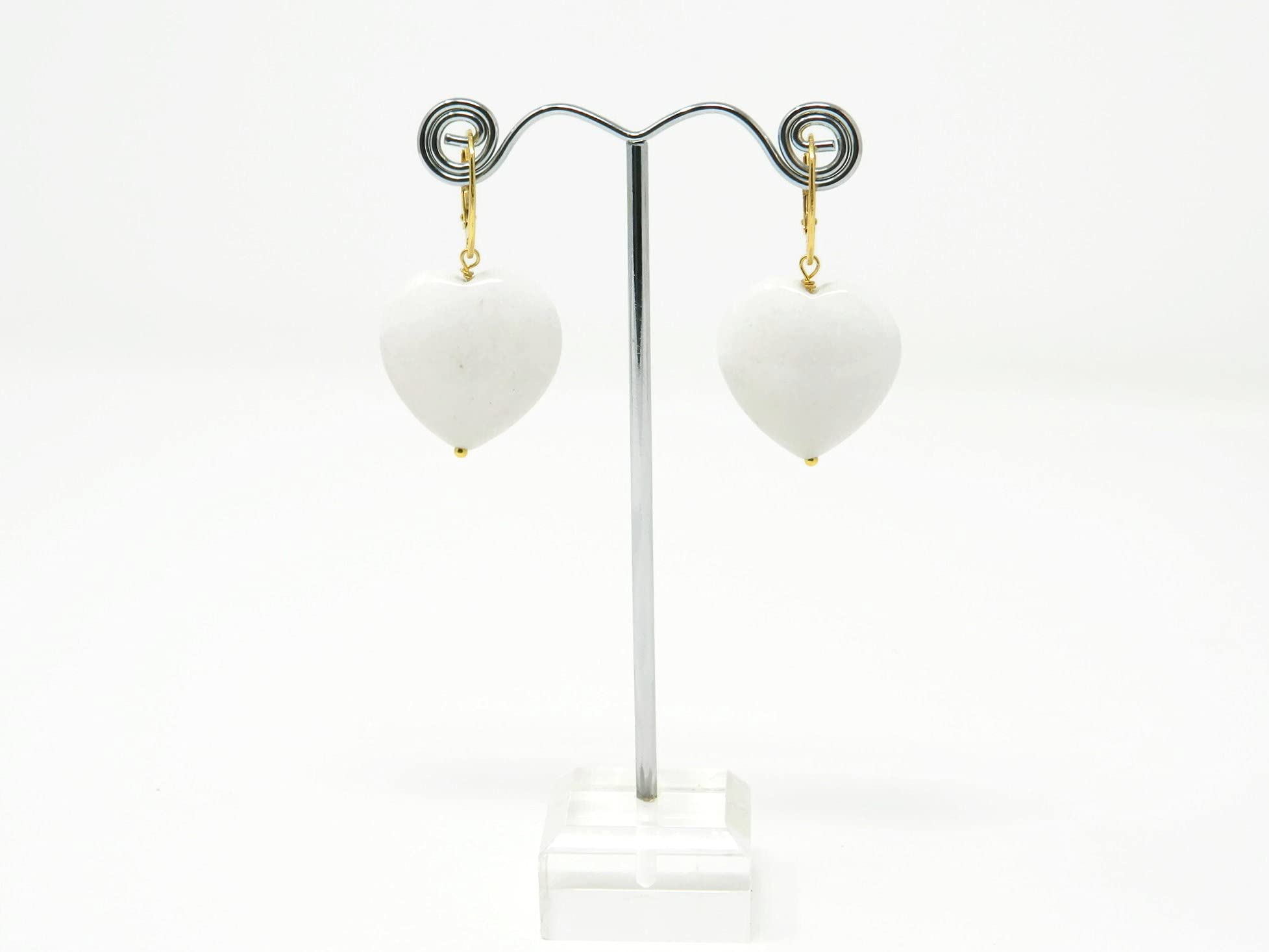 DodiGioielli Orecchini Pendenti Donna Agata Bianca a Cuore | Argento 925 Placcato Oro Giallo, Gioielli Artigianali, Made in Italy, Anallergici