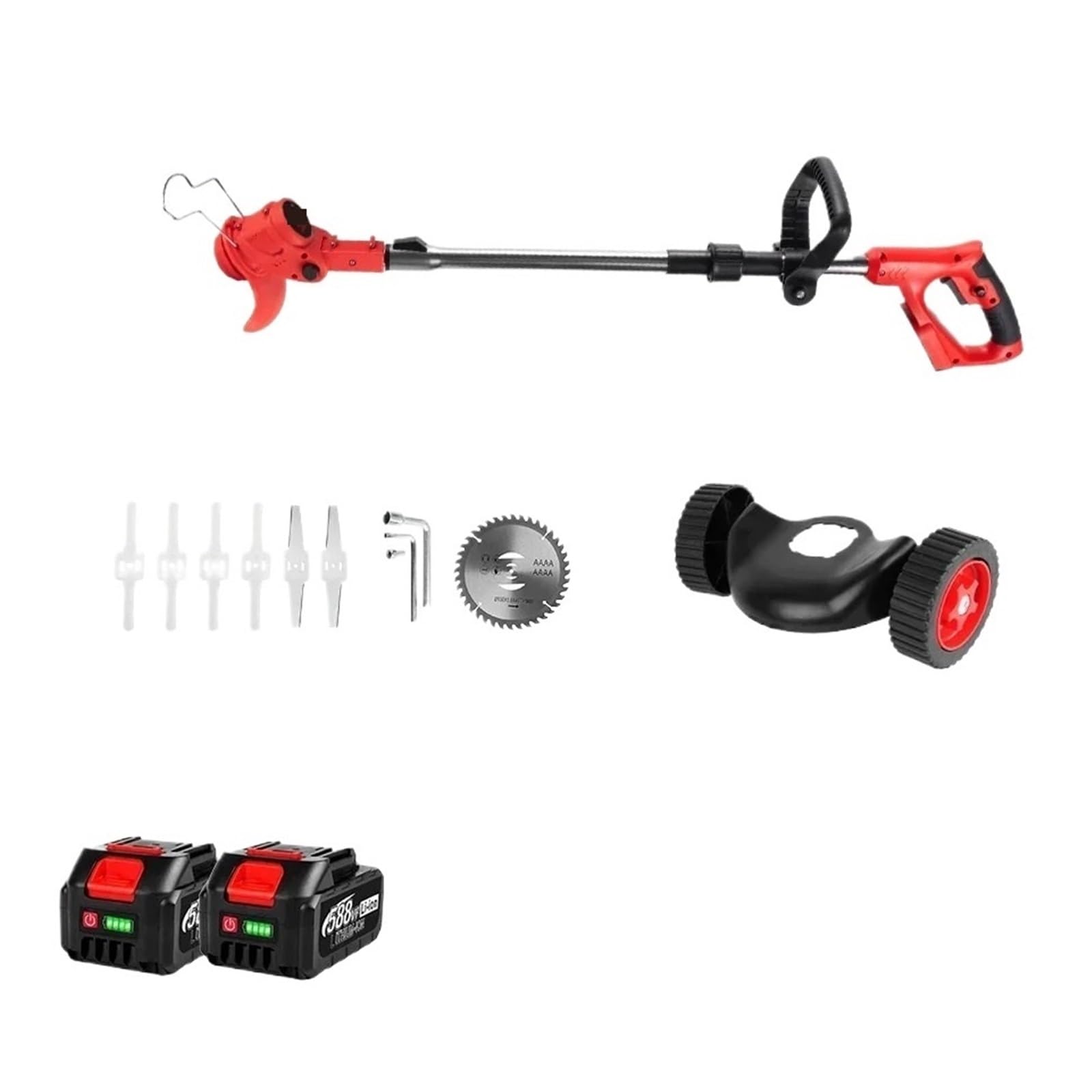 2500W Elektryczna Kosiarka Do Trawy 20000RPM Bezprzewodowa Podkaszarka Długość Regulowana Ogrodowe Elektronarzędzie Akumulatora 18 V Do Prac ZwiąZanych Z Koszeniem W Ogrodzie(2 Battery)
