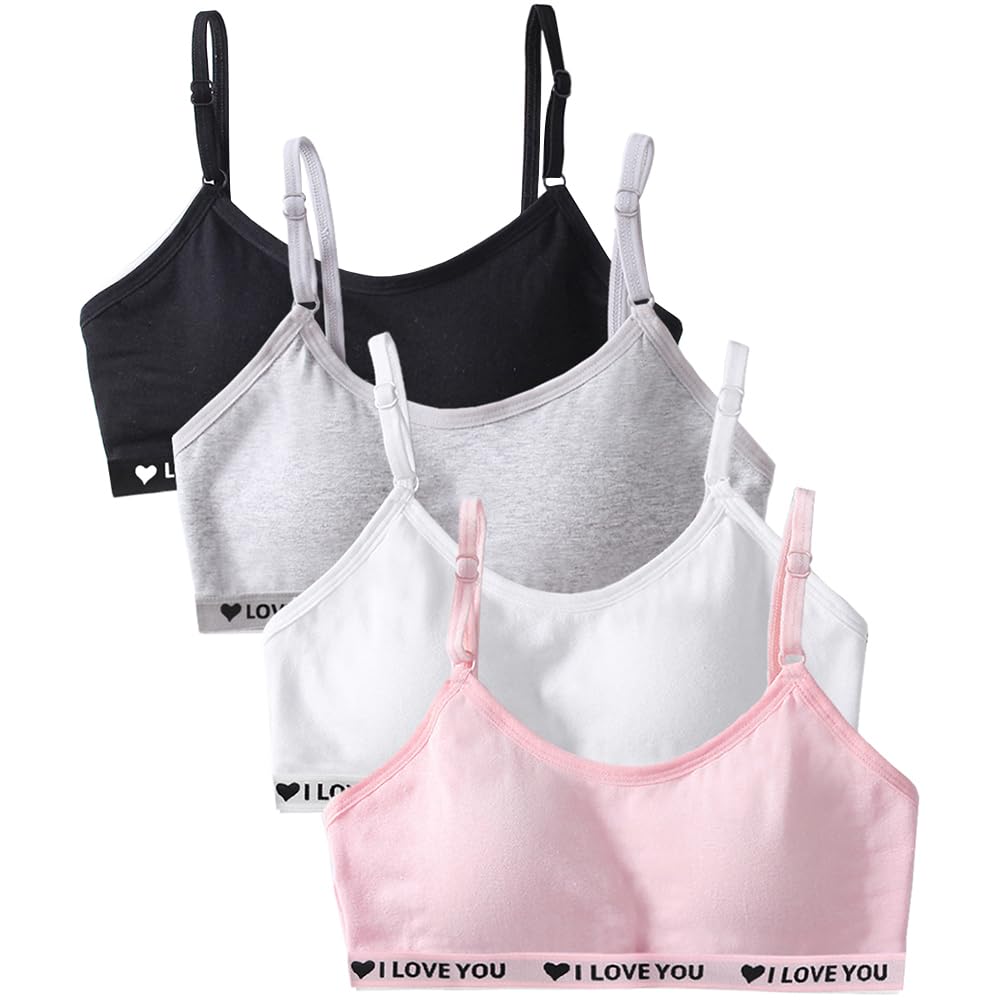 HXZASFG Sujetador Deportivo para niñas Bralette de Entrenamiento de algodón con Almohadilla Fija para el Busto y Correa Ajustable Ropa Interior sin Cables Top Corto para Adolescentes de 10 a 18 años
