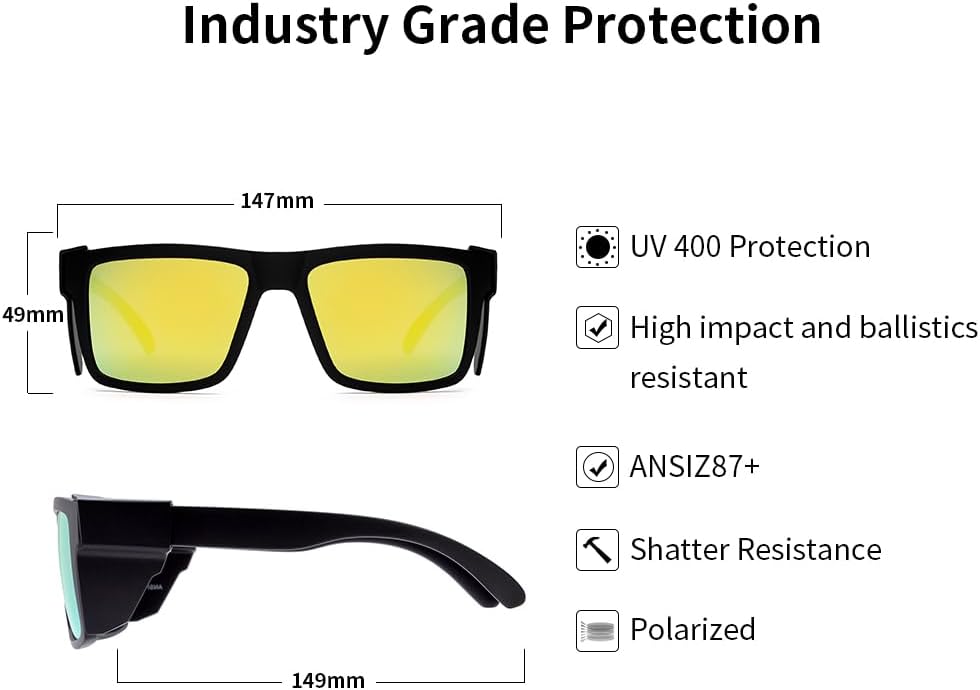 Polarized Men's and Women's Safety sunglasses,High Impact Resistant ANSI Z87UV400 Protection With Side Shield - Image 5