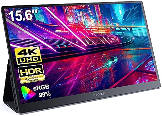 C-FORCE 可攜式螢幕 4K,15.6 吋 UHD FreeSync 100% Adobe RGB HDR IPS 2 喇叭眼部護理遊戲顯示器 Type-C DP HDMI 適用於 Xbox PS4 PS5 Switch 筆記型電腦手機 Mac 智慧保護套