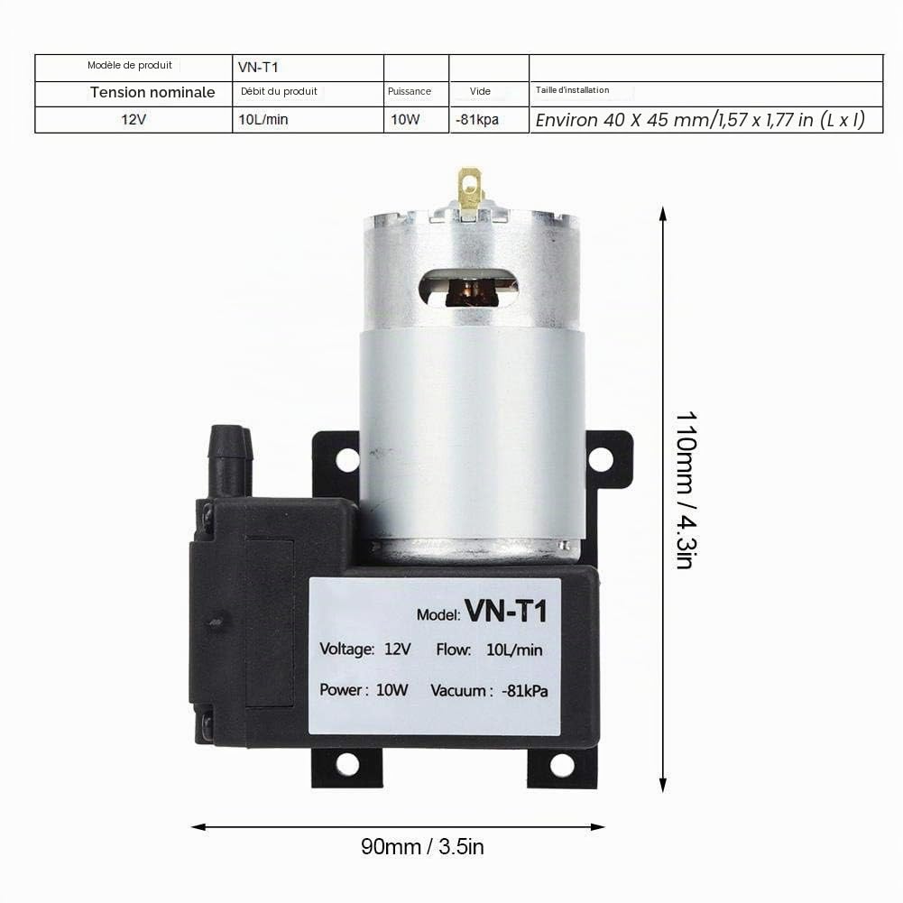 Mini Pompe à Vide DC 12V, 10L/min, 10W -81KPa - Compresseur d’Air Silencieux et Efficace - Idéal pour Diverses Applications et Accessoires