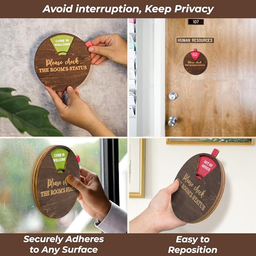 Image of Woodamore Office Door Sign Available and Away - 6 Options Funny Do Not Disturb Door Hanger Sign for Office, In A Meeting Signs for Doors, Work from Home Privacy Signs