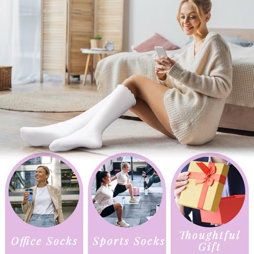 6 Pairs Women Ruffle Knee High Socks Turn Cuff Knit Breathable Cute Frilly Lettuce Dress Breathable Socks4