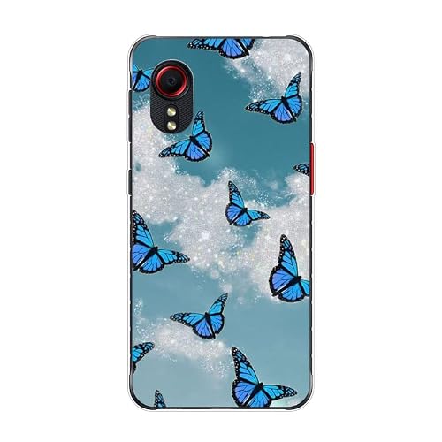 KARTXITAI Case Compatible with Samsung Galaxy Xcover 5,Shockproof Slim Thin Silicone Protective Anti-Fingerprint Anti-Scratch Anti-Fall Phone Cover - Blue Butterfly