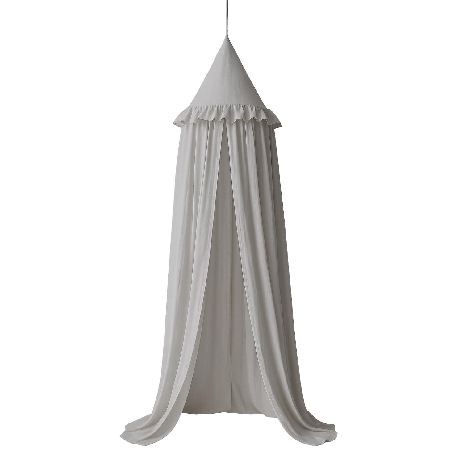 Wonder Space Kids Bed Canopy with Ruffles, Lace Frilled Cotton Tent Net, Pastel Neutral Colors for Boys & Girls, Nursery Room Baby Crib Hanging Curtain Mosquito Net Children Reading Nook Decor (Grey)