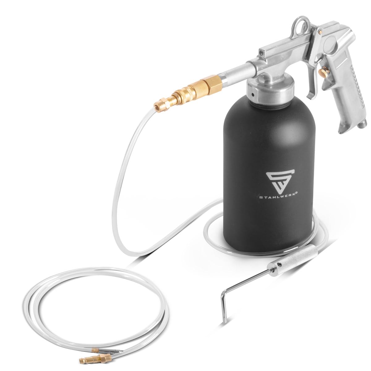 STAHLWERK Rostschutz-Sprühpistole 1100 ml 4-6 bar Hohlraumpistole, Druckbecherpistole, Unterbodenschutzpistole, Druckluftpistole, Hohlraumversiegelung, Korrosionsschutz