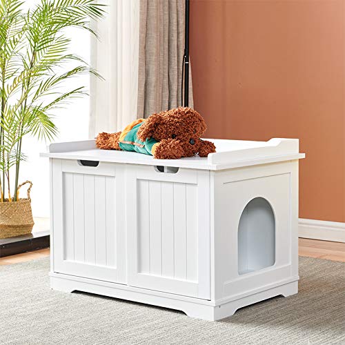 Large Wooden Indoor Cat Litter Box Cover with Sturdy Wooden Structure Enclosure Cabinet End Table Hideaway Cabinet with Storage for Accessories
