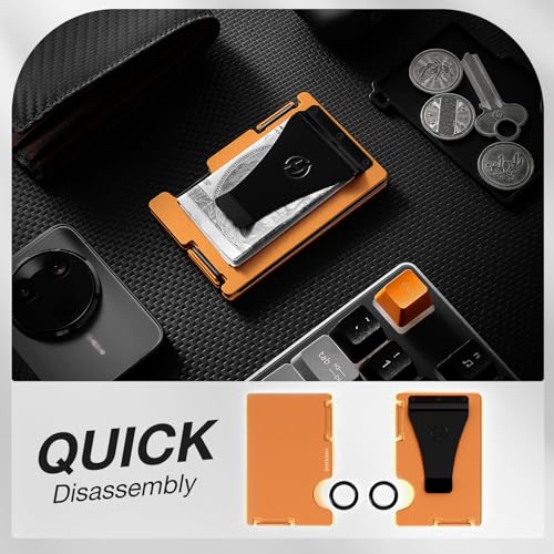 Image of Wallet for Men with Inner Key Coin Tray, Minimalist Card Holder with Money Clip, Slim Metal Front Pocket Wallet, RFID Blocking, Orange, PMLCO-02