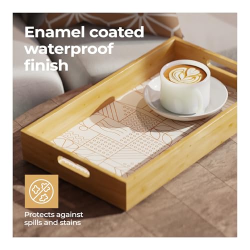 Image of Lifelong Premium Handcrafted Wooden Tray for Serving(16x10inch) Tray Set for Decoration | Kitchen & Dining Organizer | Premium MDF | Large, Medium, Small Multipurpose Tray | Enamel Coated Waterproof
