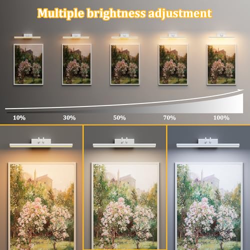 Image of Battery Operated Picture Light for Wall, Remote Control, White | 4000mAh Cordless,Wall Light, Magnetic for Easy to Charge,Timers, Display for Gallery Living Room Bedroom