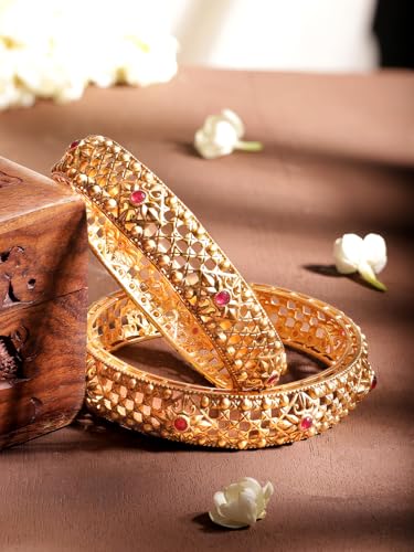 Image of Rubans Gold Plated Set of 2 Bangles Handcrafted Traditional Stylish Trendy Jewellery Gift for Women & Girls