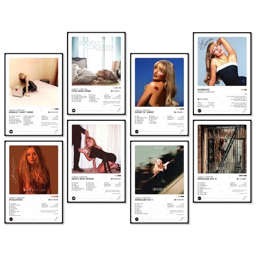 Image of Thepaper9store Pack of 8 - Sabrina Carpenter Music Album Art Wall Posters (8.4 x 12 Inch) Adhesive Tape Included | Aesthetic Wall Decor for Bedroom, Living Room, Office