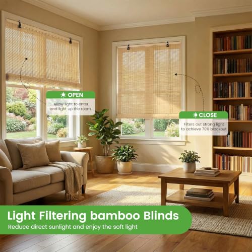 Image of BAYUE Bamboo Blinds, Roll Up Window Shades with Light Filtering for Home