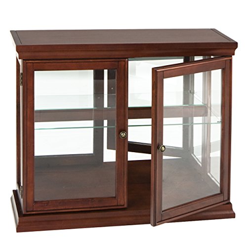 Double Door Curio w/ Mirror Back Wall - 2 Fixed Shelves - Chic Style Mahogany Finish