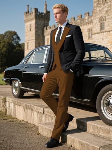 MoranX Men's Business Suits Slim Fit 3 Piece Tuxeods Double Breasted Blazer+Waistcoat+Trousers Wedding Grooms3