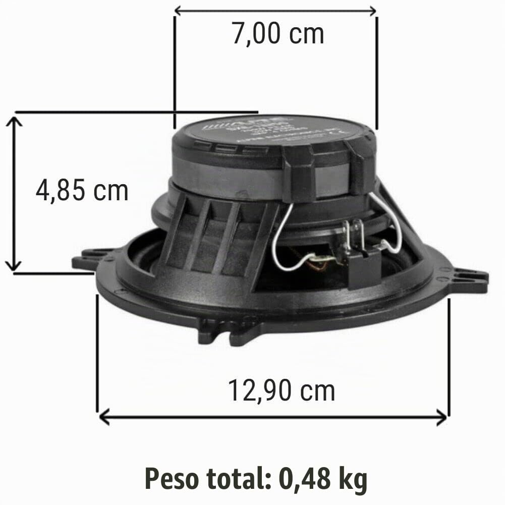 Kit Set para Alpine SXE-1325S 2 Altavoces coaxiales de 2 vías 13 cm 130 mm 5" de diámetro 35 vatios rms y 200 vatios máx 4 ohmios 92 db, par + Tornillos de instalación Gratis