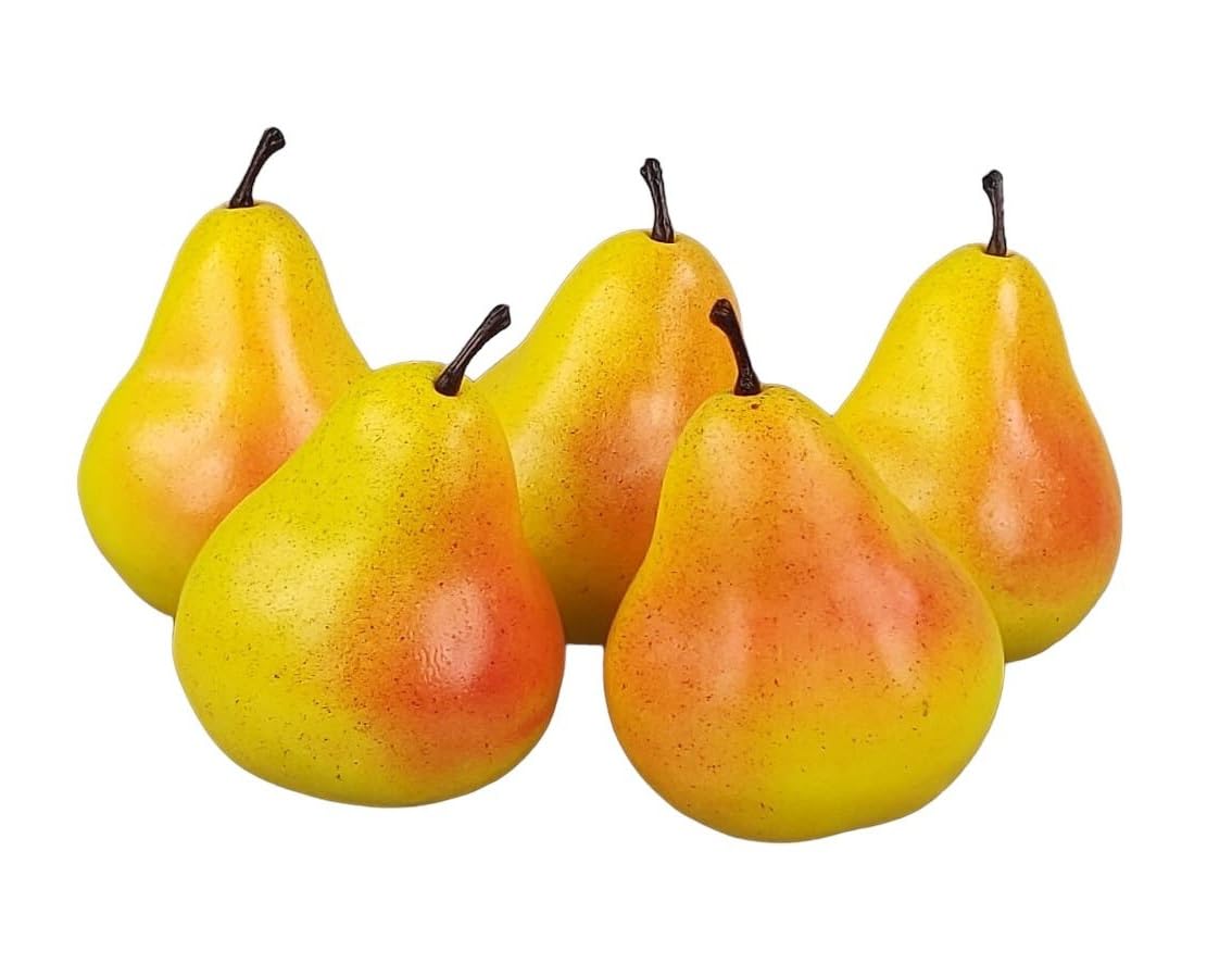 Sztuczna dekoracyjna gruszka, 5 sztuk (mieszanka żółta, 90-120 g/szt.), realistyczne plastikowe owoce, owoce, dekoracja, witryna wystawowa, gospodarstwo domowe, kuchnia, impreza, hotel, 5 sztuk
