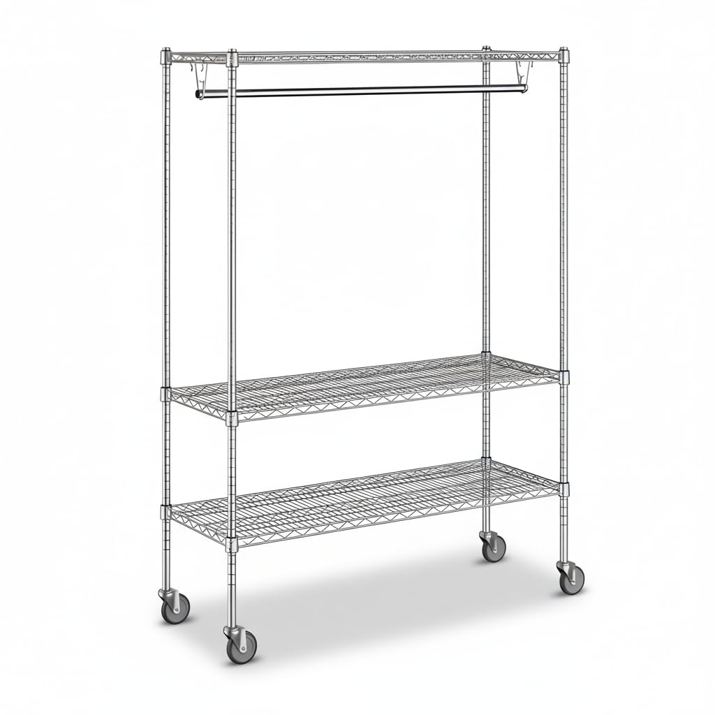 Zedfire 18" x 48" x 70" NSF Chrome Clothes Rack with Wheels, Heavy Duty Garment and Coat Shelf Organizer