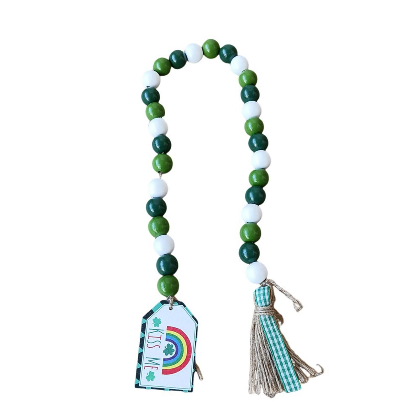 Kalttoy Wooden Beads StPatrick ' s Day Decoration Wood Bead String Hat Wall Hanger Green Decor Irish Bead Garlands Wooden String with Tassels