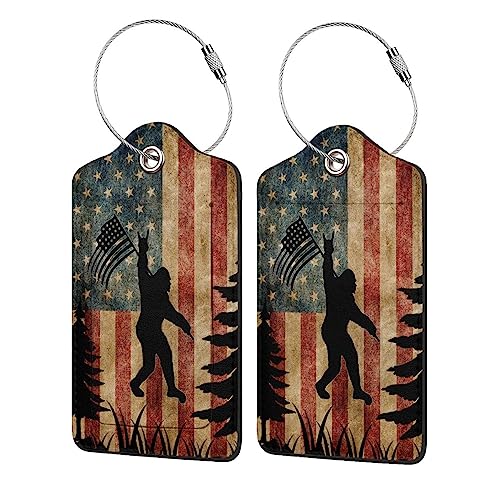 American Flag Luggage Tags for Suitcases Set of 2 Leather Stainless Steel Loop Label Tag for Travel Bag