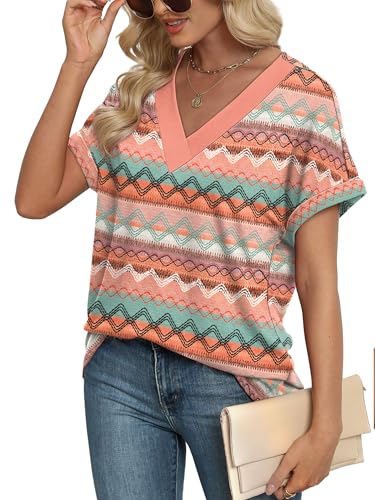 Image of WIHOLL Womens Summer Tops Short Dolman Sleeve Shirts 2026 Fashion V Neck Outfits Clothes
