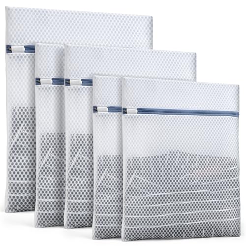 Heavy-Duty Honeycomb Mesh Laundry Bags, 5-Pack (2x 12×16″, 2x 16×20″, 1x 20×24″) | Delicates Wash Bags for Lingerie & Baby Clothes